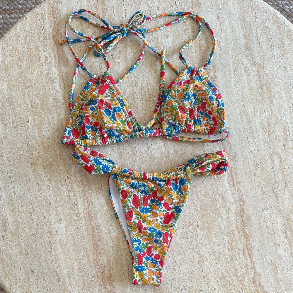 Montce Floral Triangle Bikini - Red, Blue, Yellow, Green